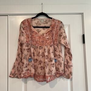 Rachel Zoe‎ Women's 100% Cotton Longsleeve Blouse Light Pink Paisley Size S